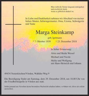Anzeige von Marga Steinkamp von OM-Medien