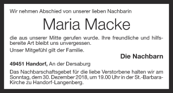 Anzeige von Maria Macke von OM-Medien