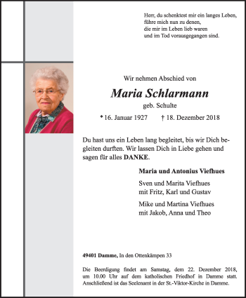 Anzeige von Maria Schlarmann von OM-Medien