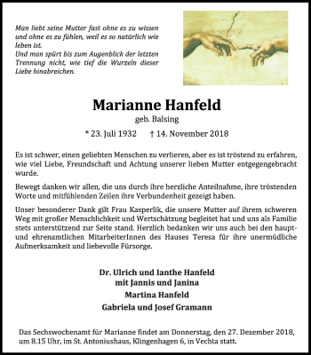 Anzeige von Marianne Hanfeld von OM-Medien