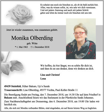 Anzeige von Monika Olberding von OM-Medien