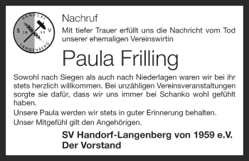 Anzeige von Paula Frilling von OM-Medien