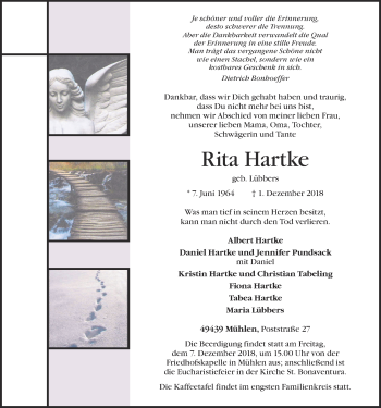 Anzeige von Rita Hartke von OM-Medien