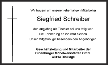 Anzeige von Siegfried Schreiber von OM-Medien