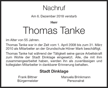 Anzeige von Thomas Tanke von OM-Medien