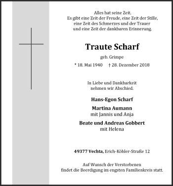 Anzeige von Traute Scharf von OM-Medien