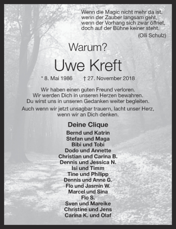 Anzeige von Uwe Kreft von OM-Medien