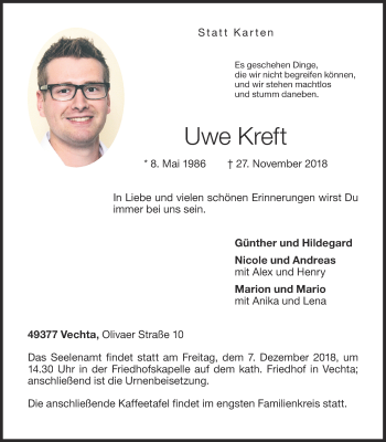 Anzeige von Uwe Kreft von OM-Medien