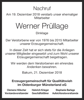 Anzeige von Werner Prüllage von OM-Medien