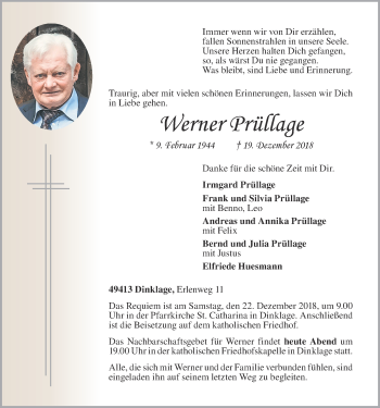 Anzeige von Werner Prüllage von OM-Medien