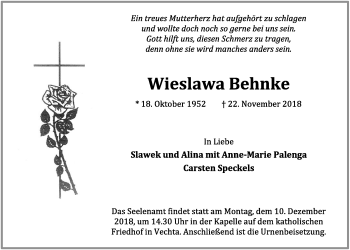 Anzeige von Wieslawa Behnke von OM-Medien