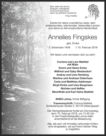 Anzeige von Annelies Fingskes von OM-Medien