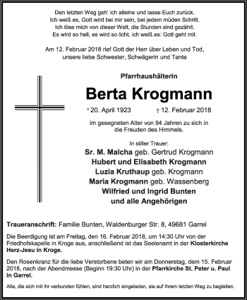 Anzeige von Berta Krogmann von OM-Medien