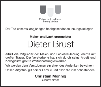 Anzeige von Dieter Brust von OM-Medien