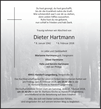 Anzeige von Dieter Hartmann von OM-Medien
