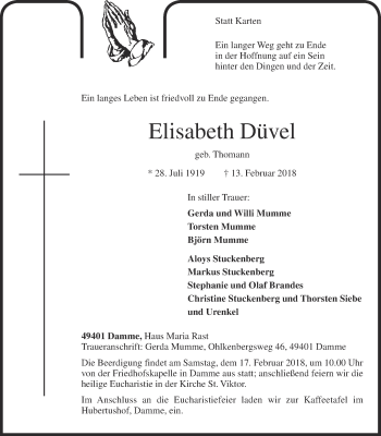 Anzeige von Elisabeth Düvel von OM-Medien