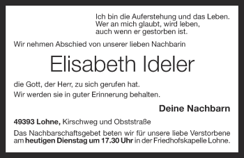 Anzeige von Elisabeth Ideler von OM-Medien