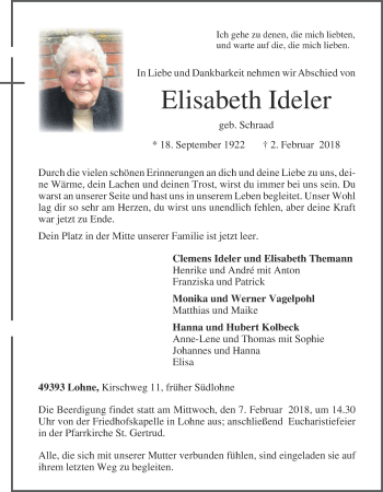 Anzeige von Elisabeth Ideler von OM-Medien