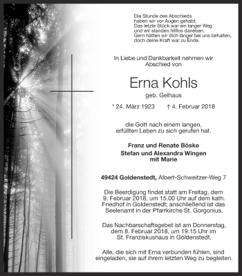 Anzeige von Erna Kohls von OM-Medien