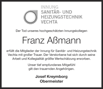 Anzeige von Franz Aßmann von OM-Medien
