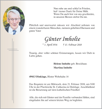 Anzeige von Günter Imholte von OM-Medien