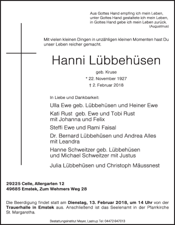 Anzeige von Hanni Lübbehüsen von OM-Medien