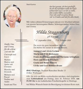 Anzeige von Hilda Staggenborg von OM-Medien