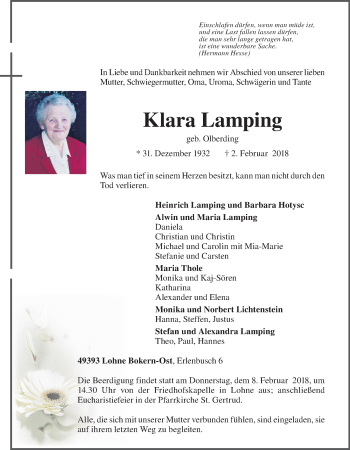 Anzeige von Klara Lamping von OM-Medien