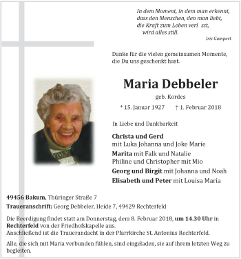 Anzeige von Maria Debbeler von OM-Medien
