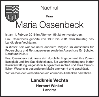 Anzeige von Maria Ossenbeck von OM-Medien