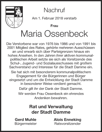 Anzeige von Maria Ossenbeck von OM-Medien