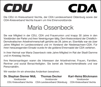 Anzeige von Maria Ossenbeck von OM-Medien