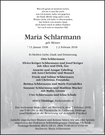 Anzeige von Maria Schlarmann von OM-Medien