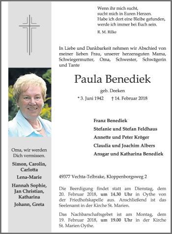 Anzeige von Paula Benediek von OM-Medien