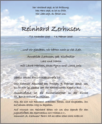 Anzeige von Reinhard Zerhusen von OM-Medien