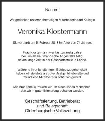 Anzeige von Veronika Klostermann von OM-Medien
