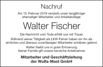Anzeige von Walter Fischer von OM-Medien