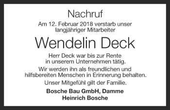Anzeige von Wendelin Deck von OM-Medien