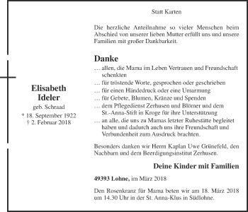 Anzeige von Elisabeth Ideler von OM-Medien