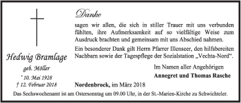 Anzeige von Hedwig Bramlage von OM-Medien