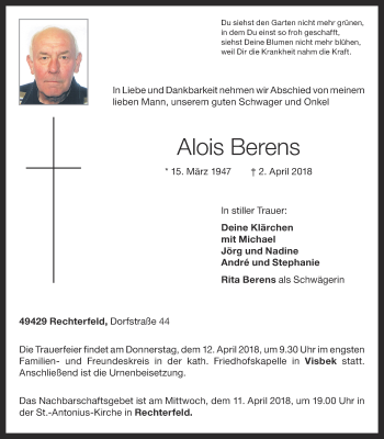 Anzeige von Alois Berens von OM-Medien