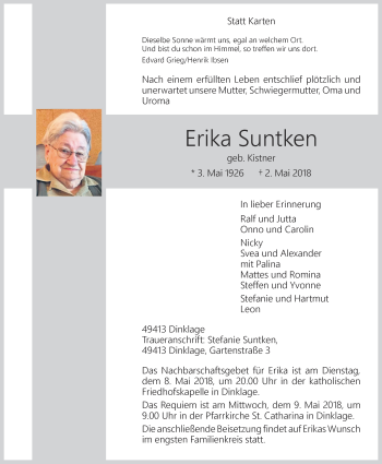 Anzeige von Erika Suntken von OM-Medien