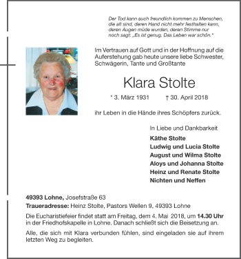 Anzeige von Klara Stolte von OM-Medien