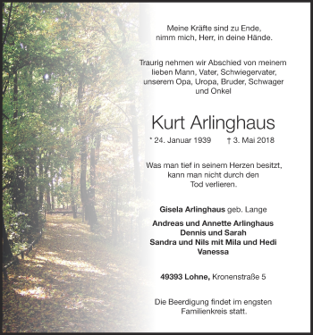 Anzeige von Kurt Arlinghaus von OM-Medien