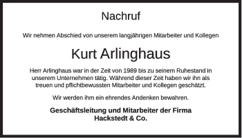 Anzeige von Kurt Arlinghaus von OM-Medien