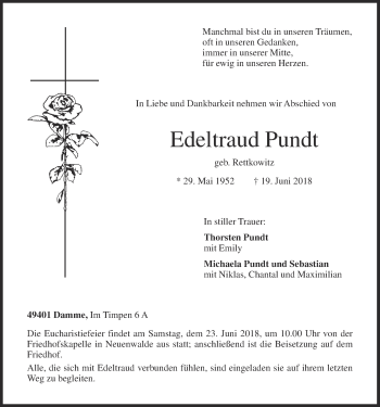 Anzeige von Edeltraud Pundt von OM-Medien