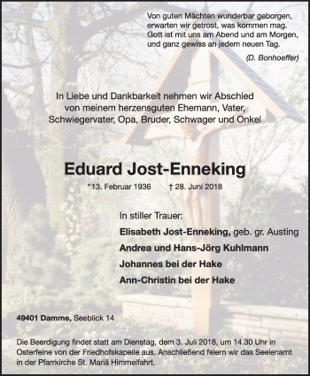 Anzeige von Eduard Jost-Enneking von OM-Medien
