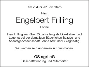 Anzeige von Engelbert Frilling von OM-Medien