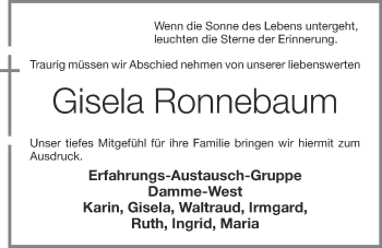 Anzeige von Gisela Ronnebaum von OM-Medien