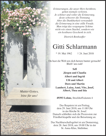 Anzeige von Gitti Schlarmann von OM-Medien